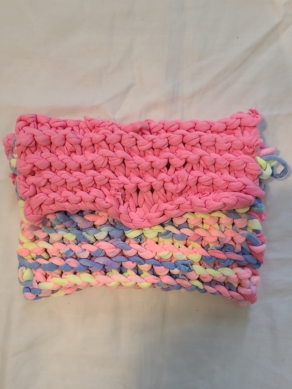 Handmade Pink & Pastel Knit Clutch Pouch By Grey Dove Creations